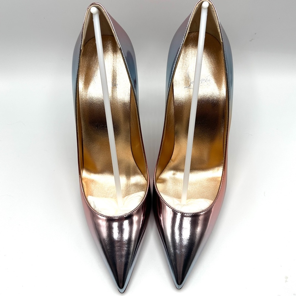 NEW Christian Louboutin Kate 100 Specchio Degrade Metallic Leather Rainbow Heels